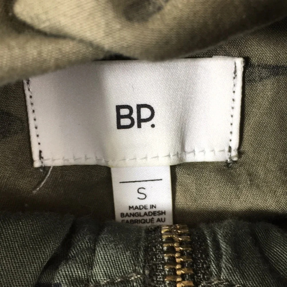 BP Nordstrom Green Camo Cotton Hooded Jacket Womens Small Snap Zip Up Longline - Picture 10 of 11